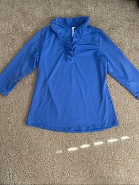 Lulu-B Blue Top with Ruffled V-Neck